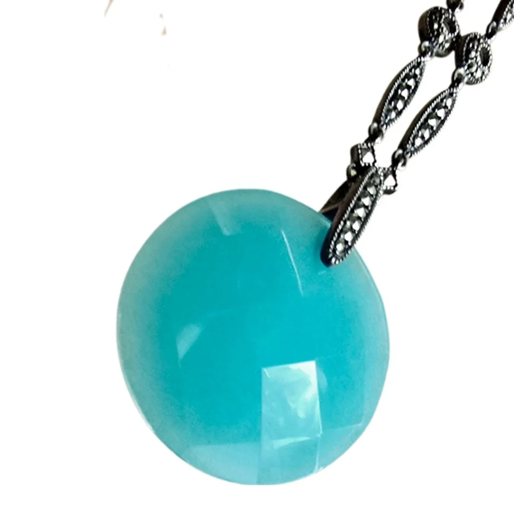 Aqua Teal Faceted Judith‎ Jack Pendant Necklace Marcasite .925 Sterling - Picture 2 of 6